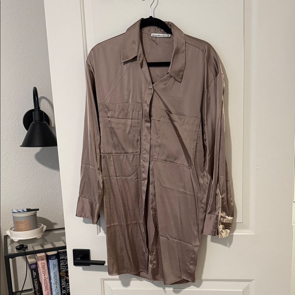 Silky Taupe Longline Shirtdress